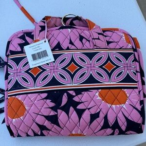 Vera Bradley Pink Navy Orange Quilted Hanging Cosmetic Organizer Bag